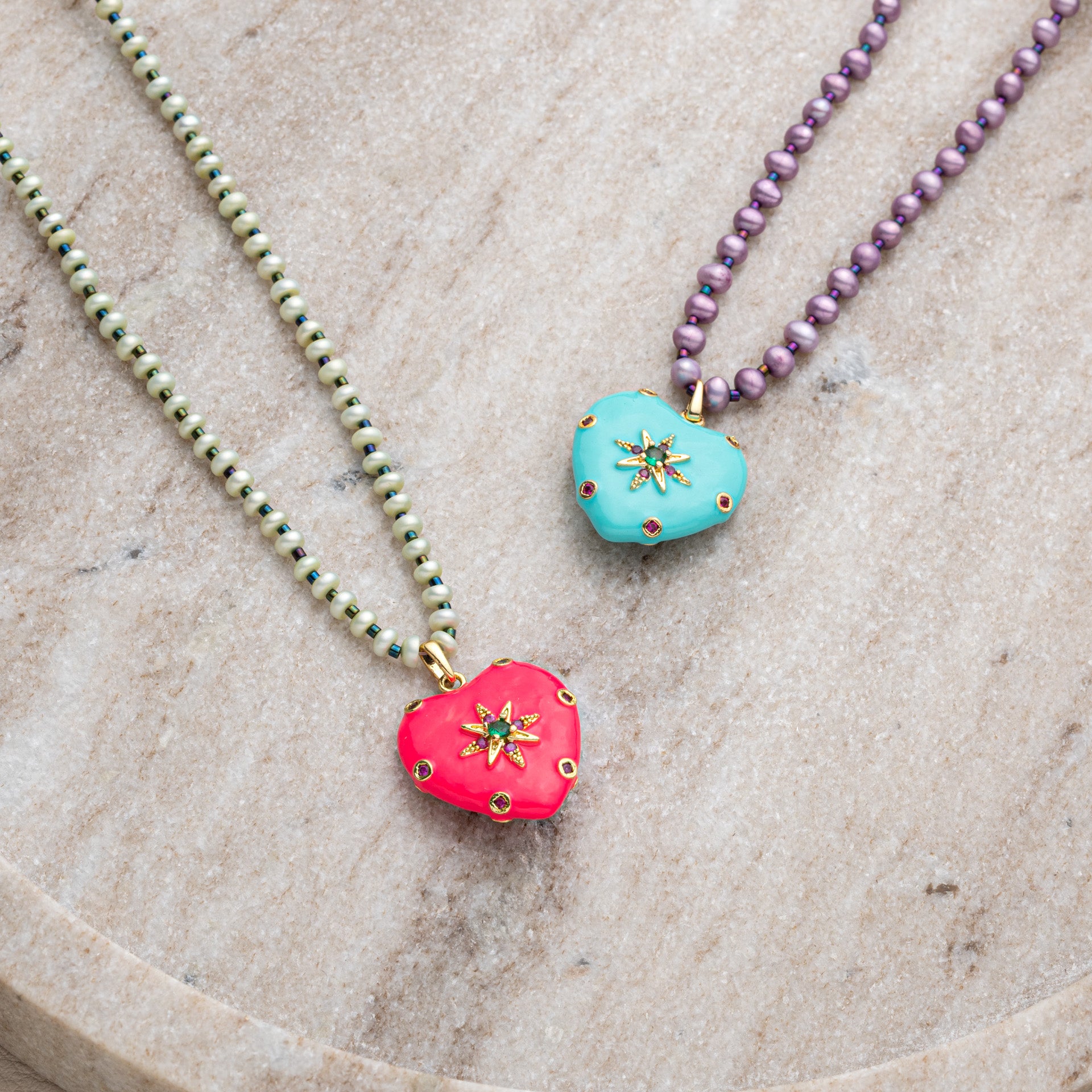 Enameled heart shaped pendant