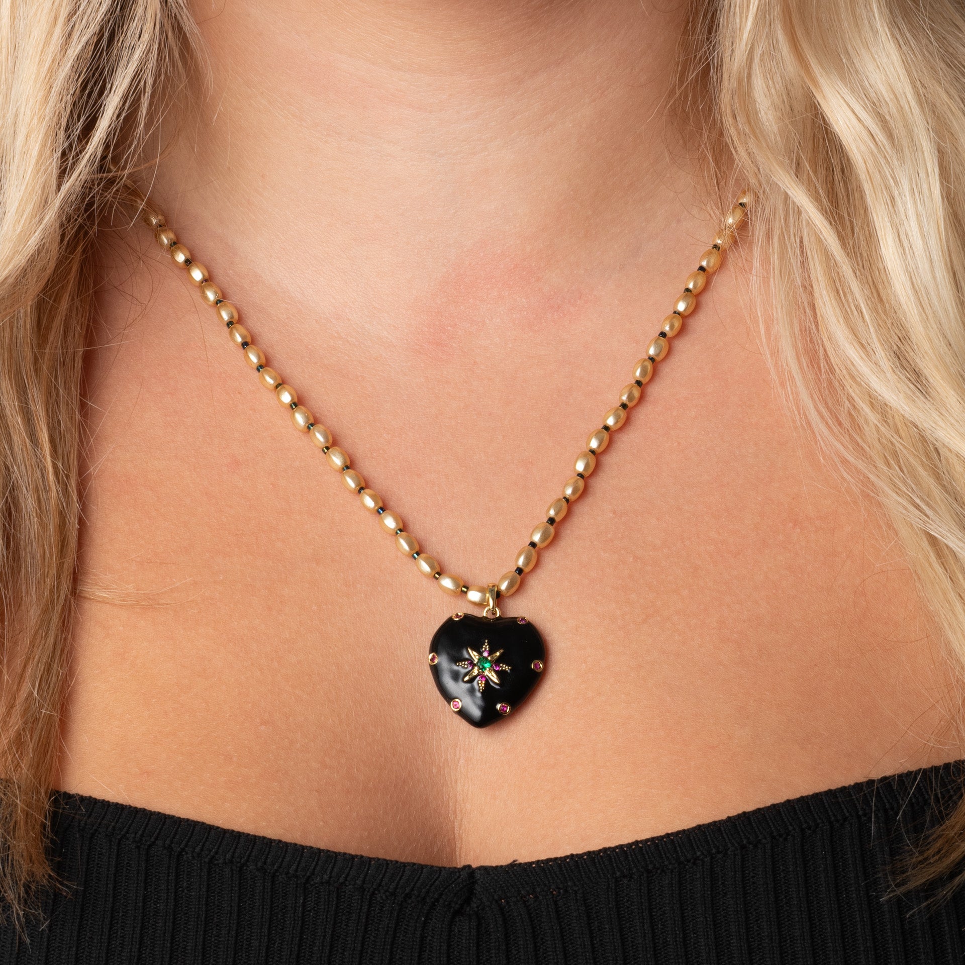 Enameled heart shaped pendant