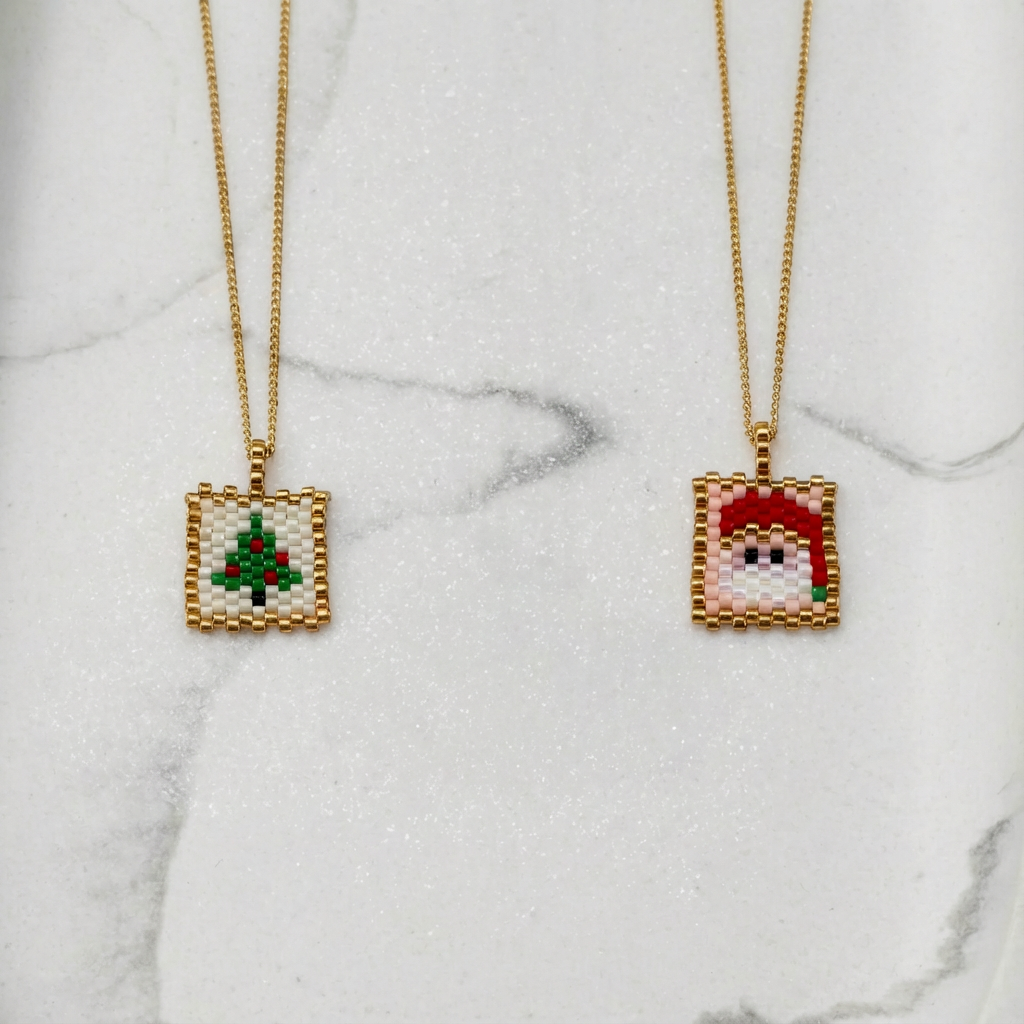 Miyuki Christmas ‘ Stamp’ Necklaces