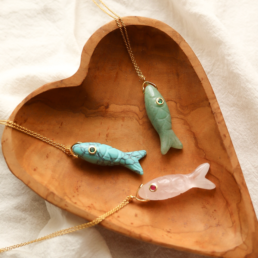 Gemstone Fish Pendant Necklace