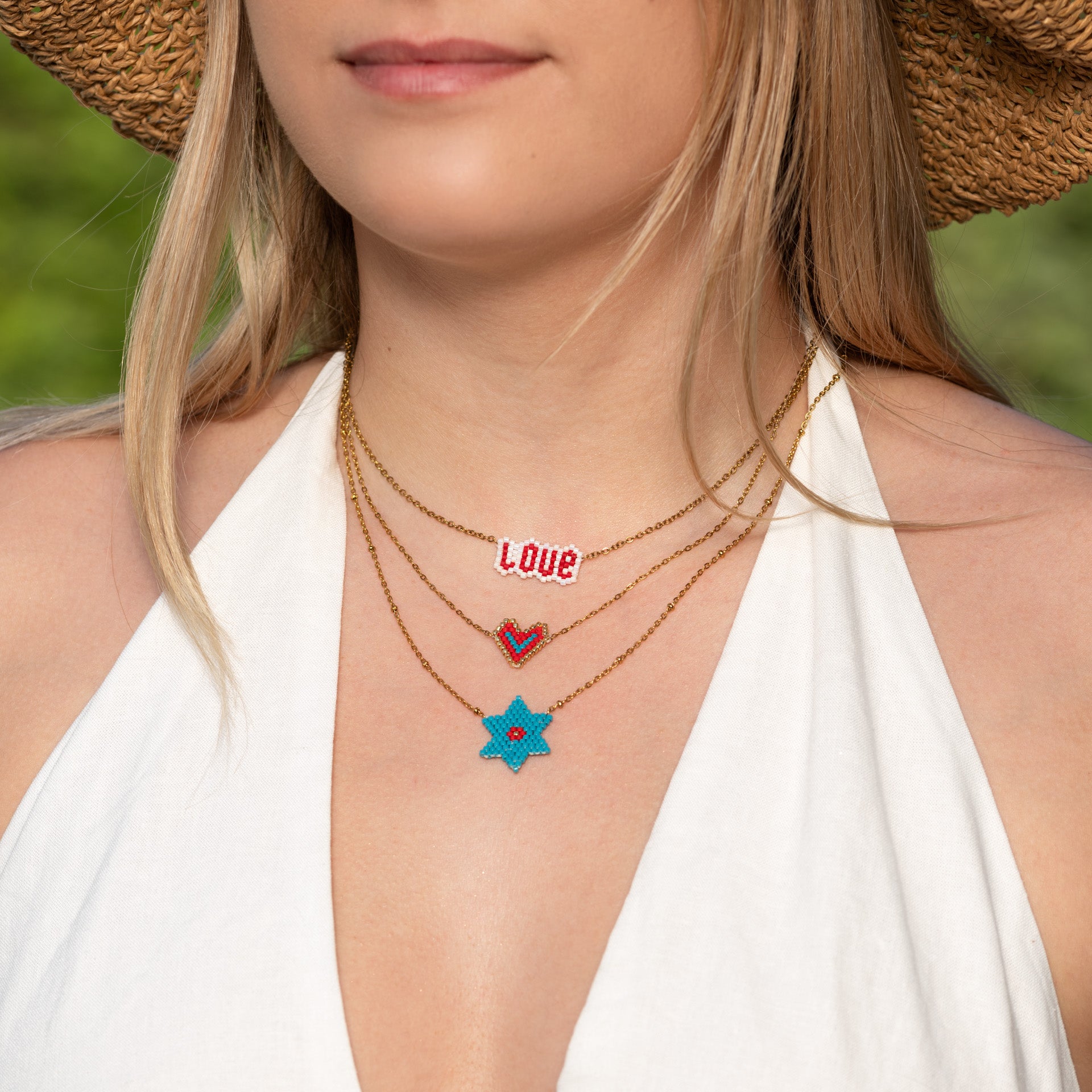 Necklace set of 3, 'Heart, Star, Love'