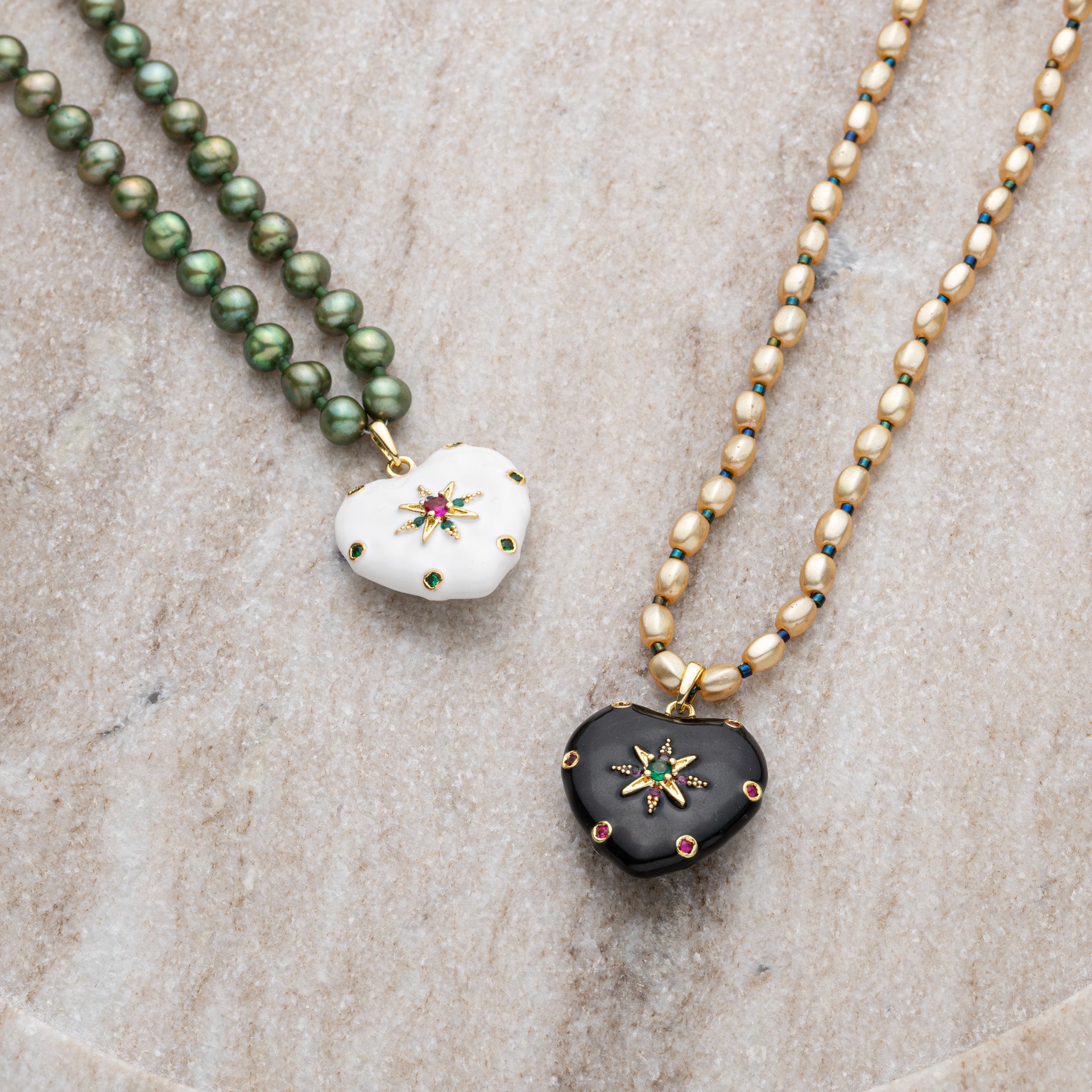 Enameled heart shaped pendant